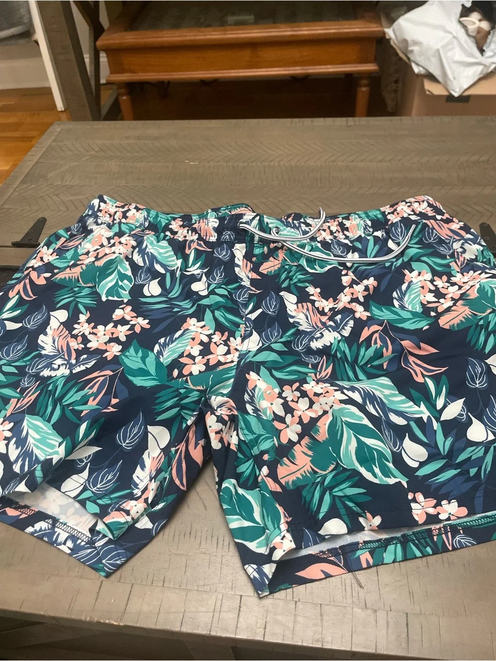 George Navy Floral-Leaf Men's Swim Trunks